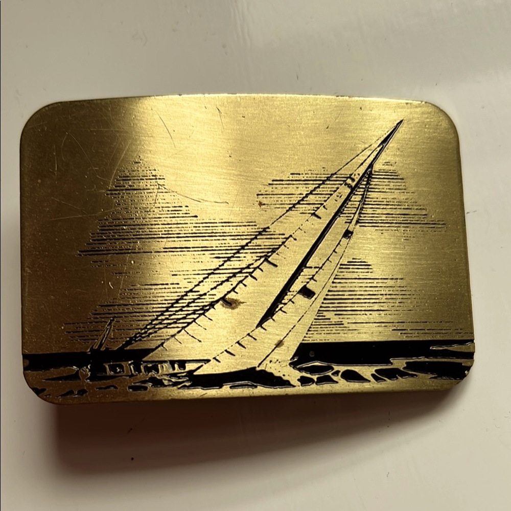 Vintage Gold Metal Sailboat Design Belt Buckle